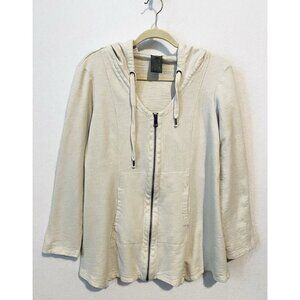 XCVI Jacket Womens Large Ivory Full Zip Hoodie Handkerchief Hem Terry Loungewear